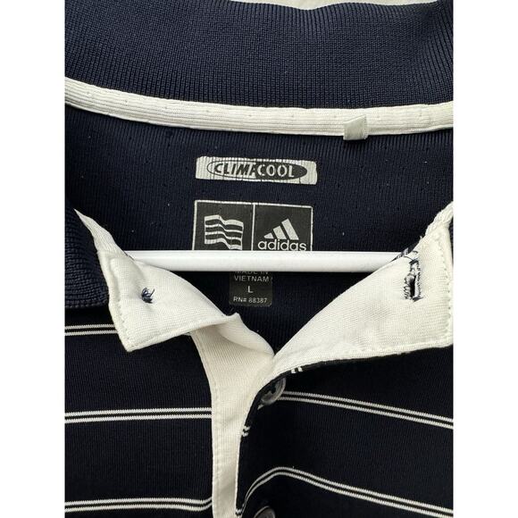 Adidas Polo Shirt Mens Large Blue Striped Short Sleeve Climacool‎ Performance - Picture 3 of 3